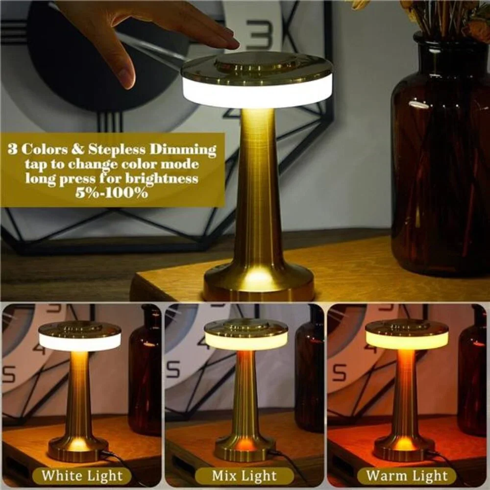 Set of 2 LED Table Lamps Rechargeable Touch Sensor Portable Cordless Gold